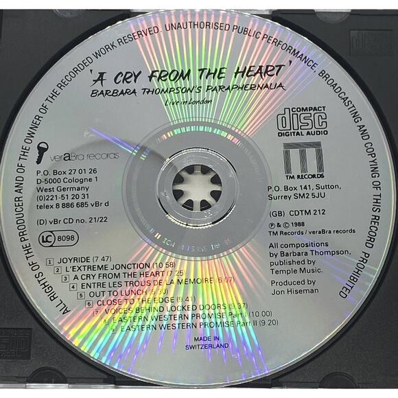 BARBARA THOMPSON - PARAPHERNALIA: A Cry From The Heart CD 1988 Live In London - Picture 6 of 13